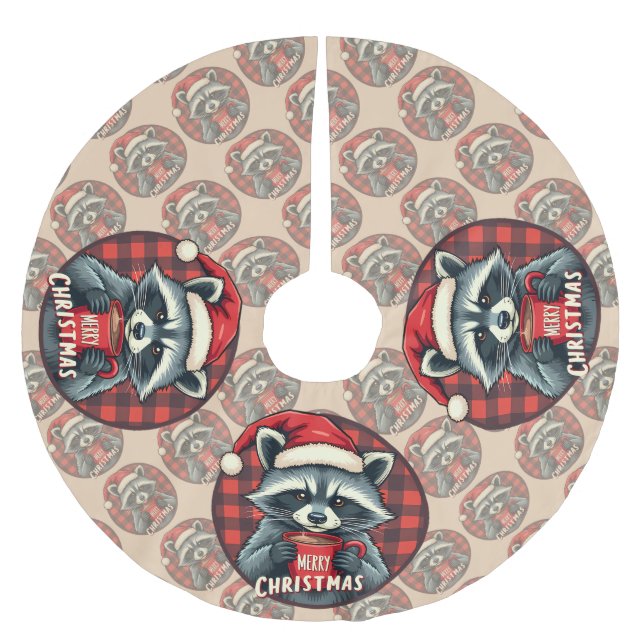 Weihnachts-Waschbär-Kakao-Freude Polyester Weihnachtsbaumdecke (Vorderseite)