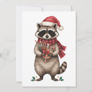 Weihnachts-Waschbär-Künstler-Santa-Hut-Pinsel Einladung
