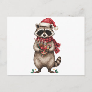 Weihnachts-Waschbär-Künstler-Santa-Hut-Pinsel Feiertagspostkarte