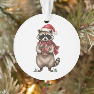 Weihnachts-Waschbär-Künstler-Santa-Hut-Pinsel Ornament