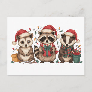 Weihnachts-Waschbär Opossum Panda Weihnachtsmann H Feiertagspostkarte