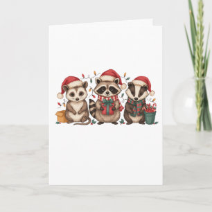 Weihnachts-Waschbär Opossum Panda Weihnachtsmann H Karte