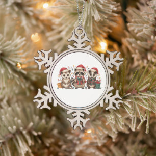 Weihnachts-Waschbär Opossum Panda Weihnachtsmann H Schneeflocken Zinn-Ornament