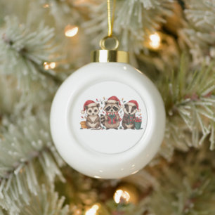 Weihnachts-Waschbär Opossum Panda Weihnachtsmann-M Keramik Kugel-Ornament