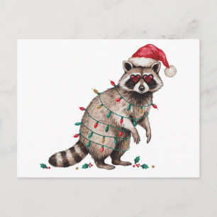 Weihnachts-Waschbär-Santa-Hut-Lichter-Herz-Brille Feiertagspostkarte