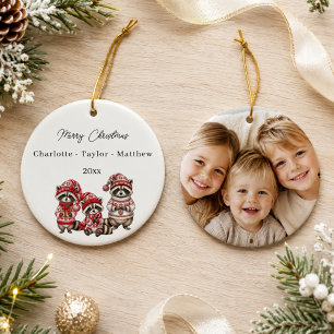 Weihnachts-Waschbären-Geschwister-Kinder-Foto-Wass Keramik Ornament