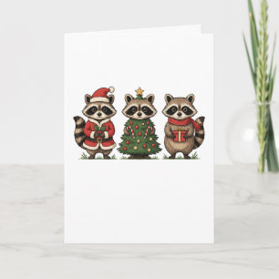 Weihnachts-Waschbären-Santa-Anzug-Baum-Zuckerstang Karte
