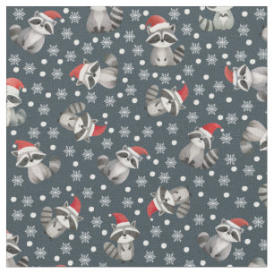 Weihnachts-Waschbären & Schneeflocken auf dunklem Stoff
