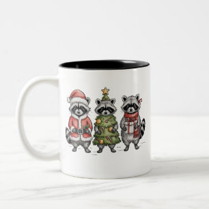Weihnachts-Waschbären-Wald-Trio Santa-Baum-Tier Zweifarbige Tasse