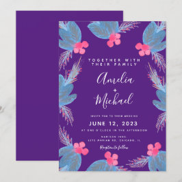 Weihnachts-Wasserfarbe Berry Lila Hochzeit Einladung