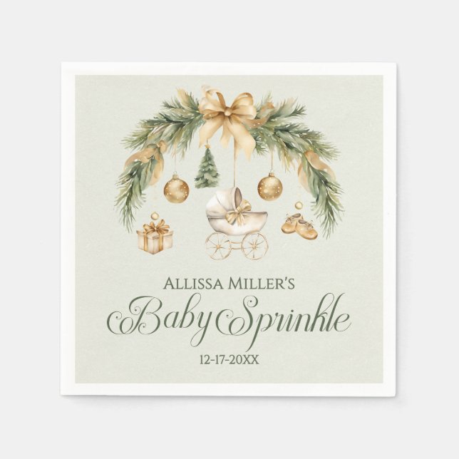Weihnachts-Wasserfarbe-Grün Winter-Baby-Sprinkle Serviette (Vorderseite)