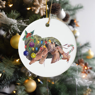 Weihnachts Wasserfarbe Hermit Crab Crustaceancen Keramik Ornament