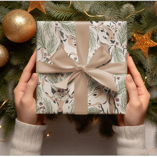 Weihnachts-Wasserfarbe-Hirsch & Kieferbaum Geschenkpapier