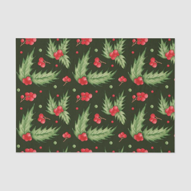 Weihnachts Wasserfarbe Holly Berry mit Blätter Seidenpapier (Vorderseite)
