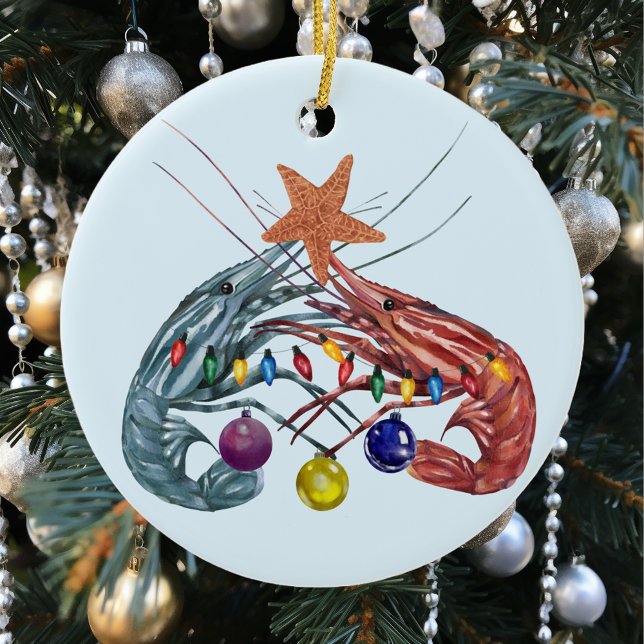 Weihnachts Wasserfarbe Shrimp Crustacean Keramik Ornament (Von Creator hochgeladen)