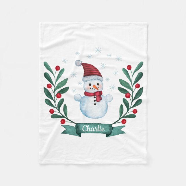 Weihnachts Wasserfarbe Snowman Custom Fleecedecke (Vorderseite)