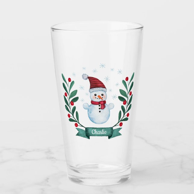 Weihnachts Wasserfarbe Snowman Custom Glas (Vorderseite)