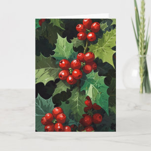 Weihnachts-Wasserfarbe Stechpalmen-Beeren-Blätter Feiertagskarte