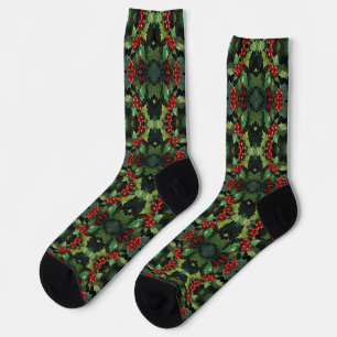 Weihnachts-Wasserfarbe Stechpalmen-Beeren-Blätter Socken