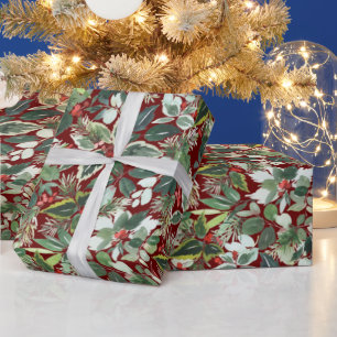 Weihnachts-Wasserfarbe Stechpalmen-Beeren-Zweig Ur Geschenkpapier