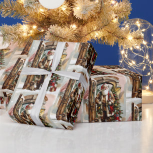 Weihnachts Wasserfarbe Weihnachtsmann mit Welpe Geschenkpapier