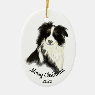 Weihnachts Wasserfarben Border Collie Dog Keramikornament