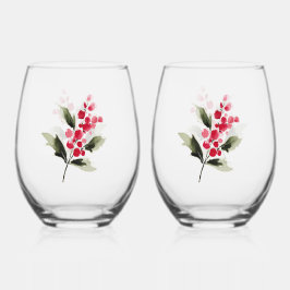 Weihnachts-Wasserfarben-Weihnachten mit roten Beer Weinglas Ohne Stiel