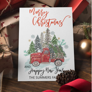 Weihnachts-Wasserfarben-Winter-Scheunen-Land-LKW Feiertagskarte