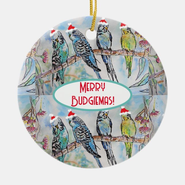 Weihnachts-Wasserfarbenmaler Vogel Keramik Ornament (Vorne)