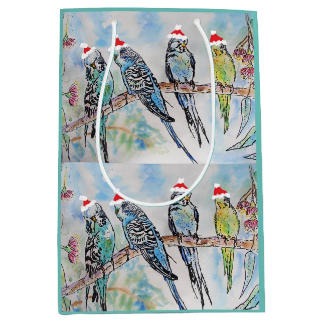Weihnachts-Wasserfarbenmaler Vogel Mittlere Geschenktüte (Vorderseite)