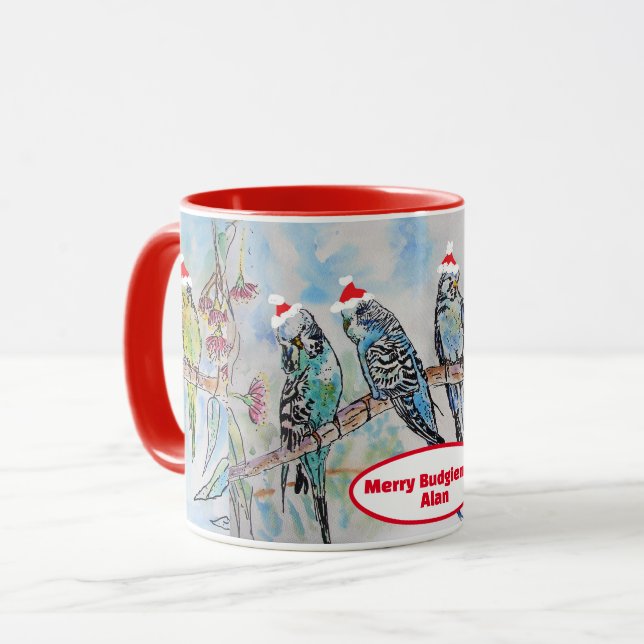 Weihnachts-Wasserfarbenmaler Vogel Tasse (Vorderseite Links)
