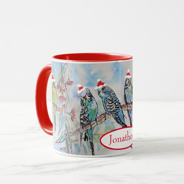 Weihnachts-Wasserfarbenmaler Vogel Tasse (Vorderseite Links)