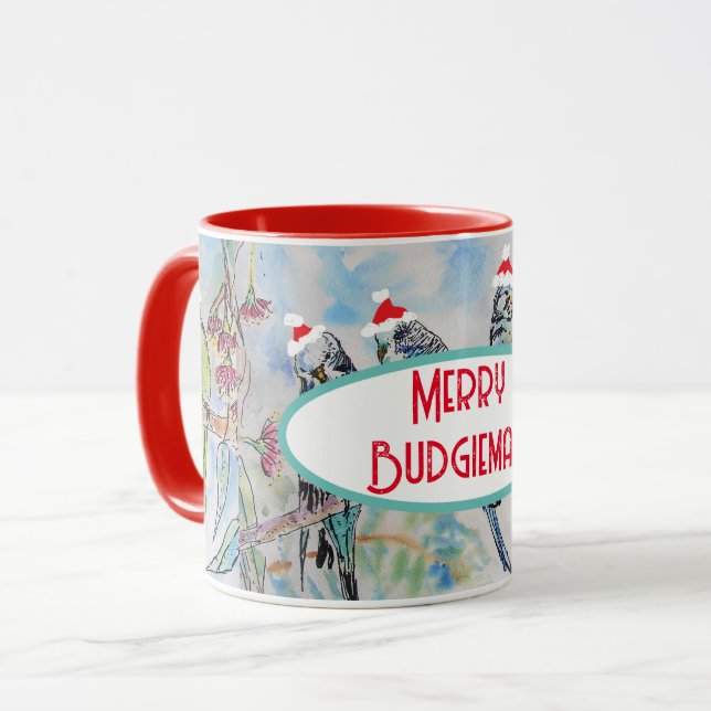 Weihnachts-Wasserfarbenmaler Vogel Tasse (Vorderseite Links)