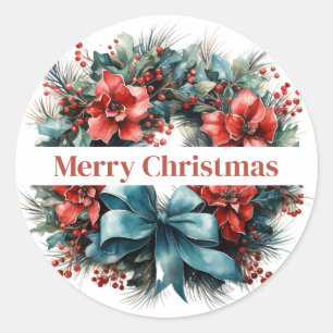 Weihnachts Wasserfarbenreath mit Holly Runder Aufkleber