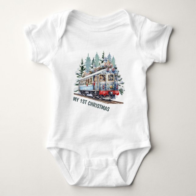 Weihnachts-Wasserfarbenwagen Baby Strampler (Vorderseite)