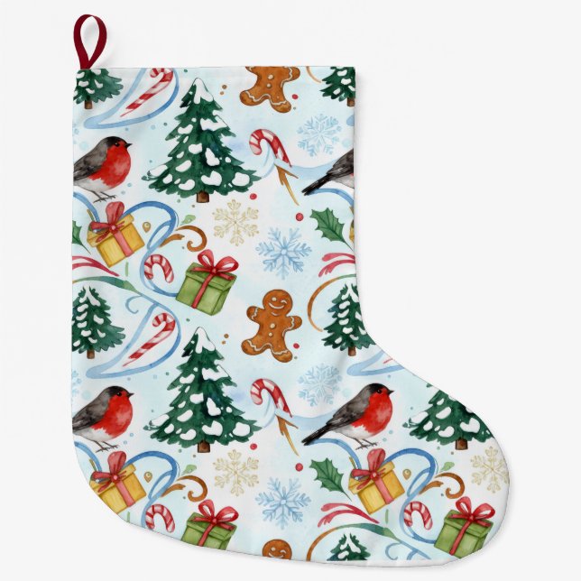 Weihnachts-Wasserfarbmuster  Großer Weihnachtsstrumpf (Vorderseite)