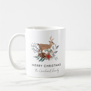 Weihnachts-Watercolor-Botanical-Hirsch-Feiertag Kaffeetasse