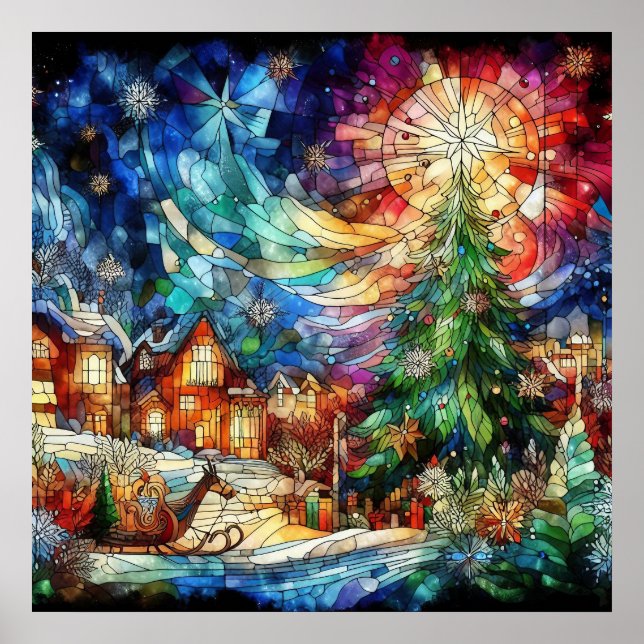 Weihnachts-Watercolor-gestanztes Glass-Poster Poster (Vorne)
