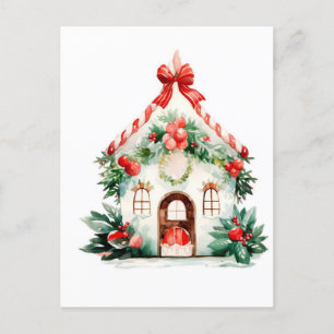 Weihnachts-Watercolor House Postkarte