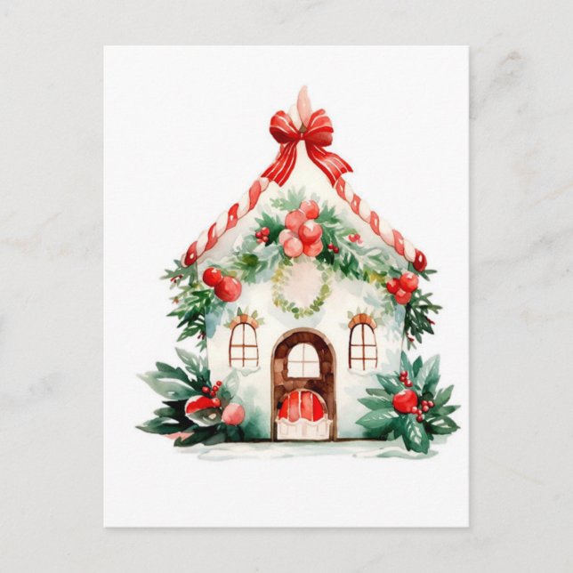 Weihnachts-Watercolor House Postkarte (Vorderseite)