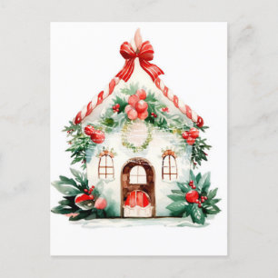 Weihnachts-Watercolor House Postkarte