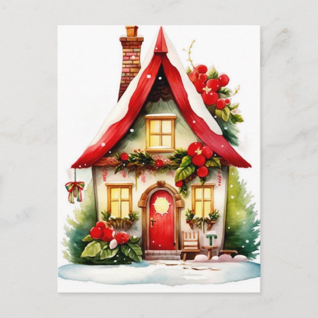 Weihnachts-Watercolor House Postkarte (Vorderseite)