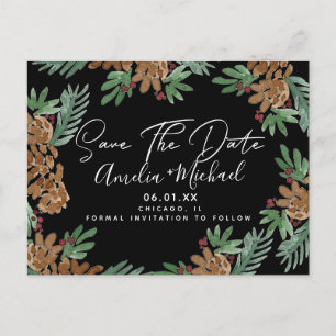 Weihnachts-Watercolor-Tannenzapfen Schwarz Save th Postkarte