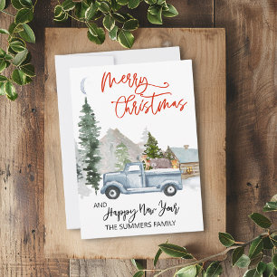 Weihnachts-Watercolor Winter Vintage LKW Woodland Feiertagskarte