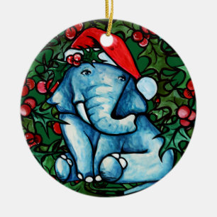 Weihnachts-Weihnachten Elephant mit Holly Keramik Ornament