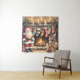 Weihnachts-Weihnachts-Strümpfe am Feuerplatz Wandteppich