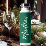 Weihnachts-Weihnachts-Weihnachten Weißer Handgesch Trinkflasche<br><div class="desc">Eine wunderschöne Jägerflasche mit grünem Wasser mit weißem Monogramm für ein Mädchen oder einen Typ,  das einfache,  handgeschriebene Geschenke zu Weihnachten Lieben. Schönes kursives Skript an der Seite Ihrer Flasche,  das Ihren Namen ausdrückt.</div>