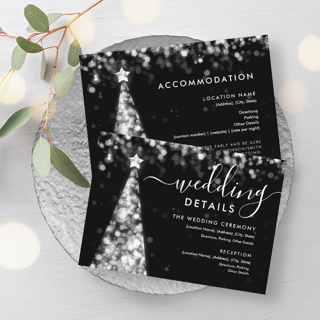 Weihnachts-Weihnachtsbaum-Silber-Hochzeitskarte Begleitkarte (Festive Xmas Tree Silver Wedding Details Card)
