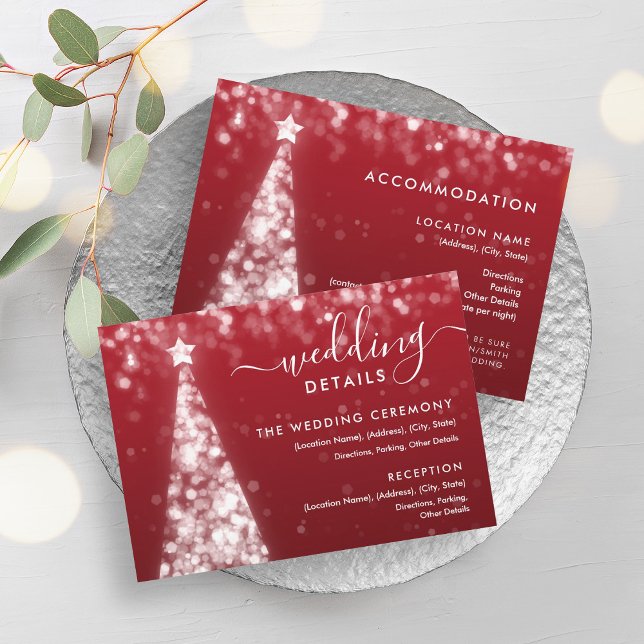 Weihnachts-Weihnachtsbaum Silver Red Details Card Einladung (Festive Wedding Xmas Tree Silver Red Details Card)