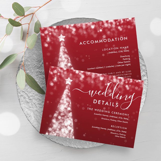 Weihnachts-Weihnachtsbaum Silver Red Wedding Detai Begleitkarte (Festive Xmas Tree Silver Red Wedding Details Card)